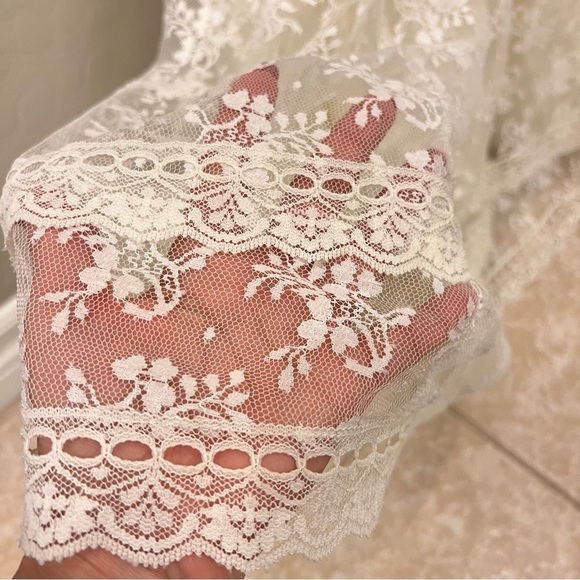 Scott McClintock Vintage lace ivory wedding dress organza silk crochet detail, S - Picture 13 of 17